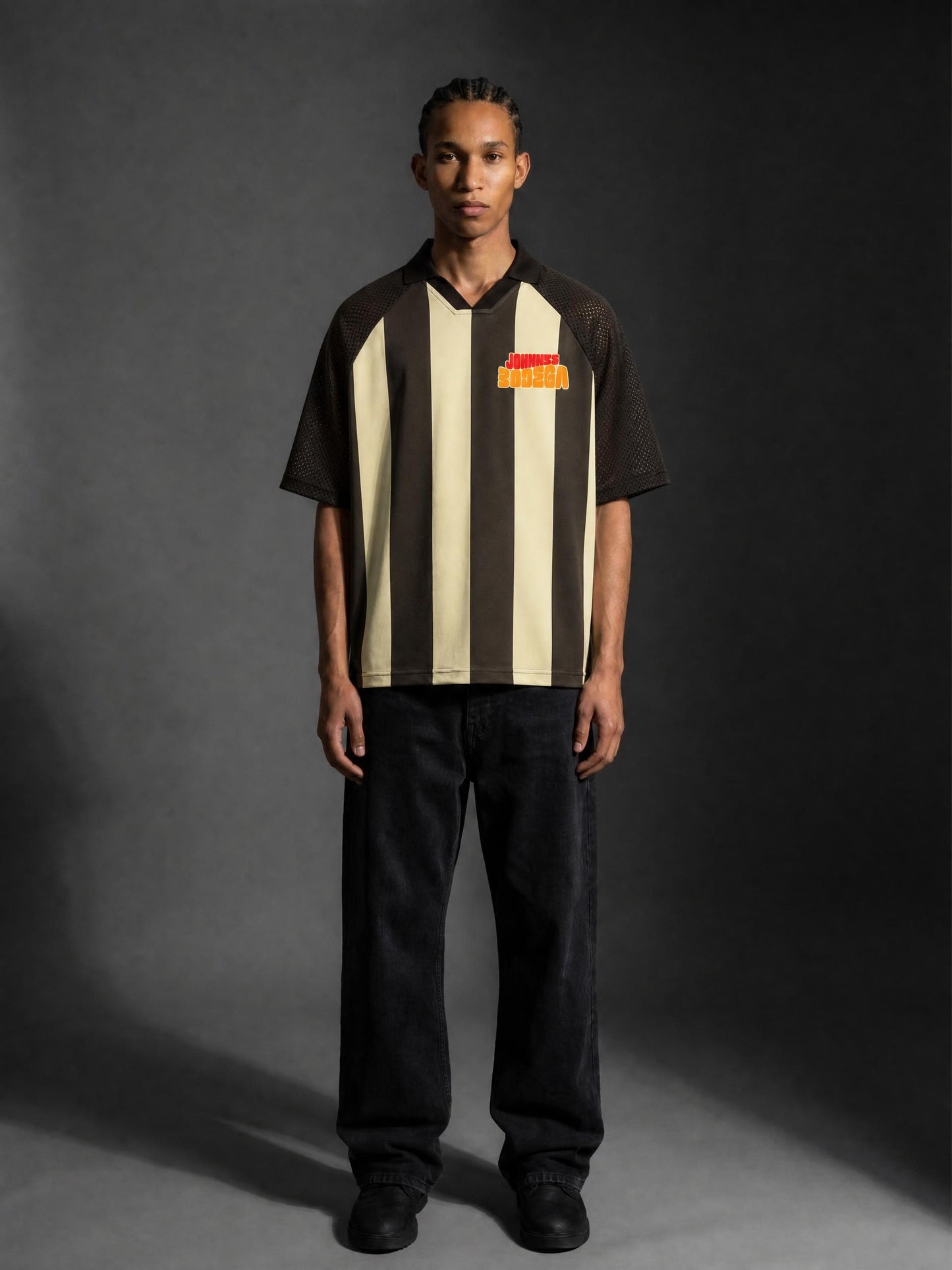 STRIPED MESH BOXY SOCCER JERSEY