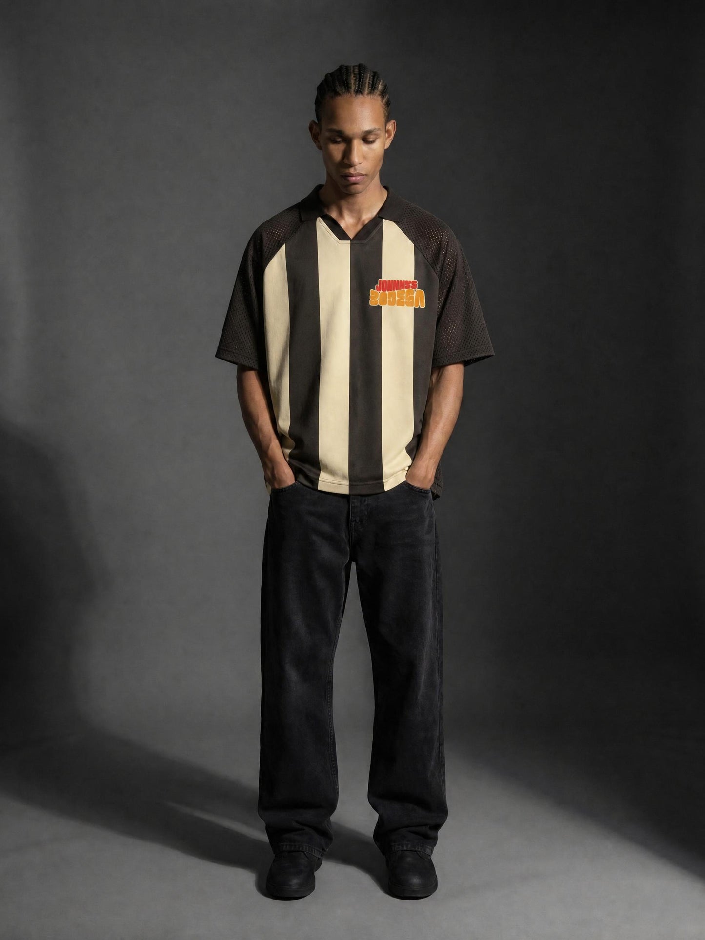 STRIPED MESH BOXY SOCCER JERSEY